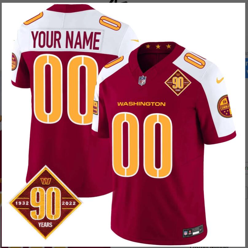 Men 2024 Nike NFL Washington Commanders 90th Anniversary Patch Vapor Custom Jersey style 34->customized nfl jersey->Custom Jersey